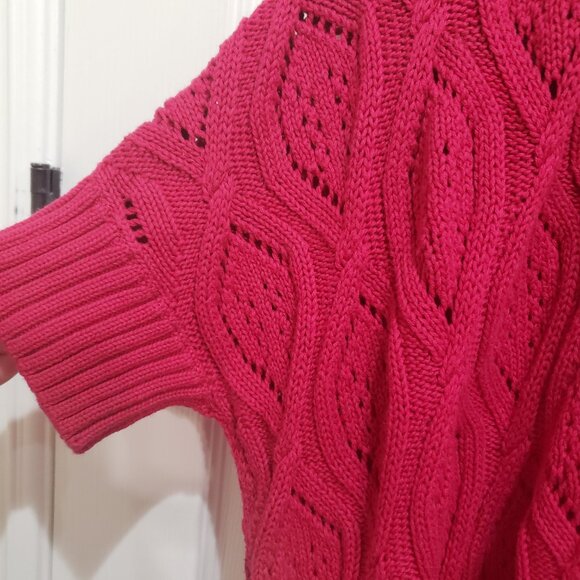 Loft Ann Taylor Women's Short sleeve open front cardigan sweater Hot Pink Size M - Picture 4 of 9